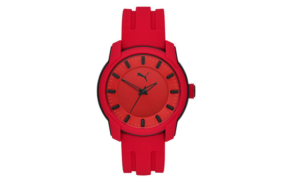 PUMA Wrist Watch Quartz Movement Rubber Band Strap 45mm Red Watch Dial Men"s Watches P6019