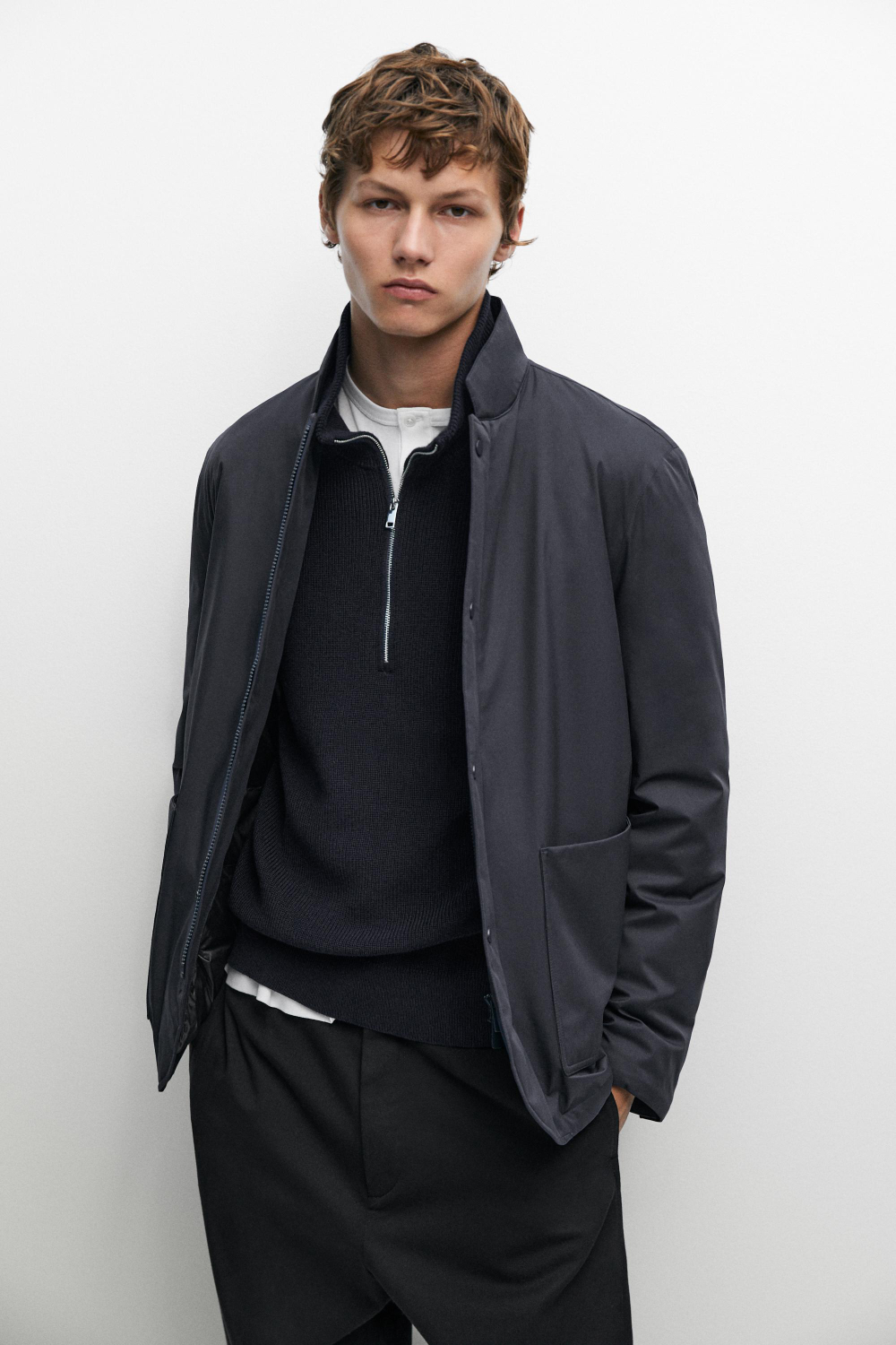 Massimo Dutti Пуховая куртка с воротником-стойкой, небесно-голубой