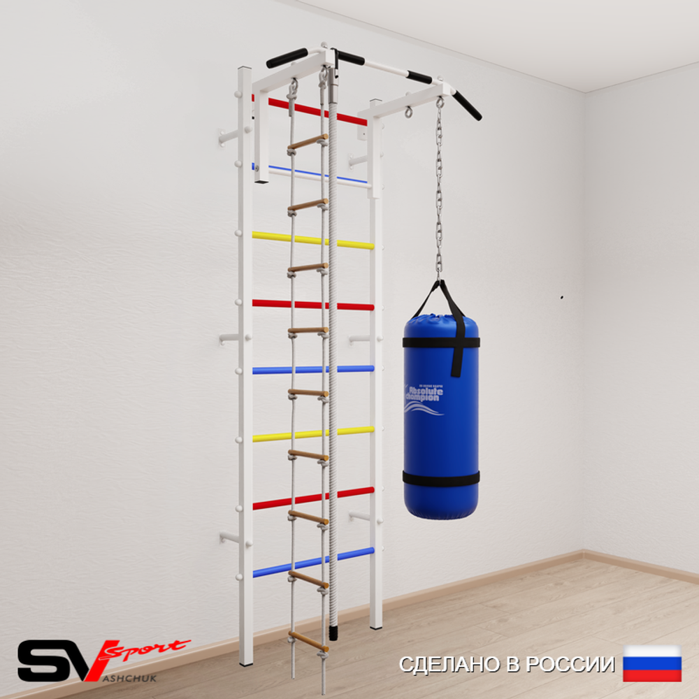 Шведская стенка Sv Sport усиленная 6141 (Турник стандарт/Канат/Лестница/Цепь/Мешок 15кг)