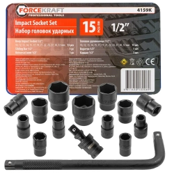 Головки ударные, набор 15пр., 1/2''(6гр.) FORCEKRAFT FK-4159MPB