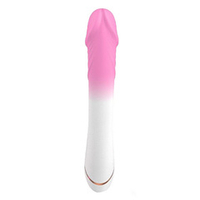Бело-розовый вибромассажер 20,4см с крупной головкой Silicone Toys USK-V23