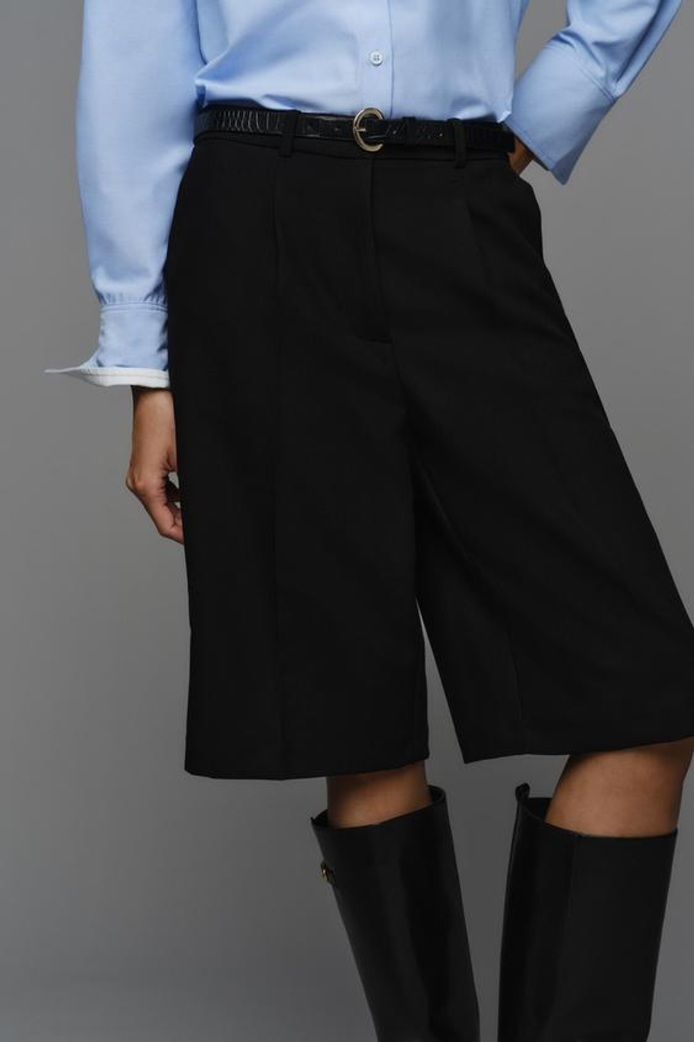 ZARA ДЛИННЫЕ ШОРТЫ С РЕМНЁМ, ЧЕРНЫЙ