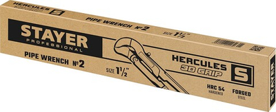 STAYER Hercules-S, №2, 1.5″, 440 мм, трубный ключ с изогнутыми губками, Professional (27311-2)