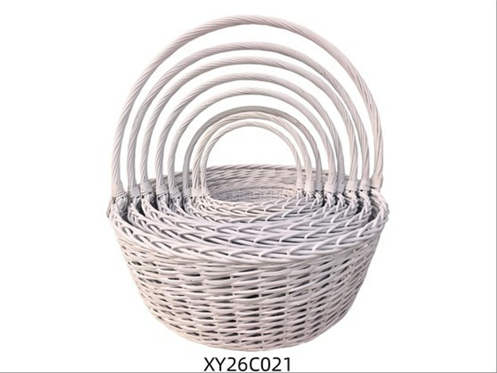 Корзина НАБОР/8шт (ива) D90xH28/83см-D34xH15/35см БЕЛЫЙ