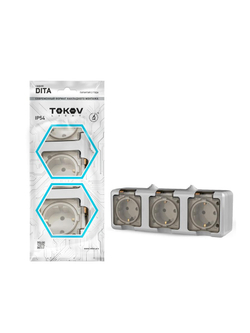 Розетка 3-м ОП Dita 16А IP54 250В с заземл. с прозр. крышкой сер.TOKOV ELECTRIC TKL-DT-R3Z-C06T-IP54