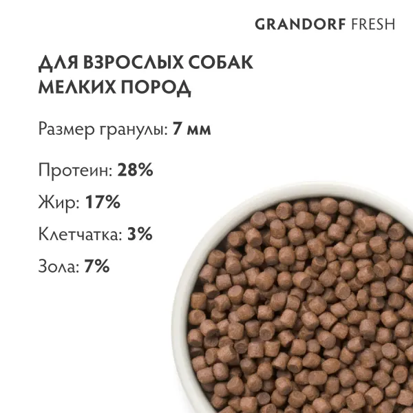 Сухой корм GRANDORF Fresh Dog Adult MINI Duck&Sweet Potato для собак мелких пород из свежего мяса утки с бататом
