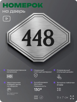 Номерок на дверь квартиры 448, для кабинета, офиса, шильдик 9 х 7 см, брашированная сталь, Айдентика Технолоджи