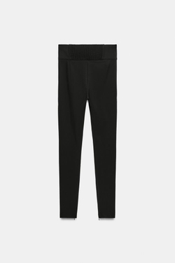 ZARA ЛЕГИНСЫ С ПОЯСОМ В РУБЧИК И МОЛНИЯМИ, ЧЕРНЫЙ