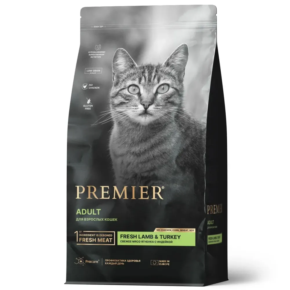 Сухой корм Premier Cat Lamb&Turkey Adult для кошек из свежего мяса ягненка с индейкой