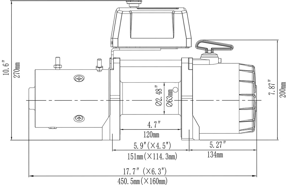 Лебёдка электрическая 12V Runva 12500 lbs 5670 кг короткий барабан, стальной трос