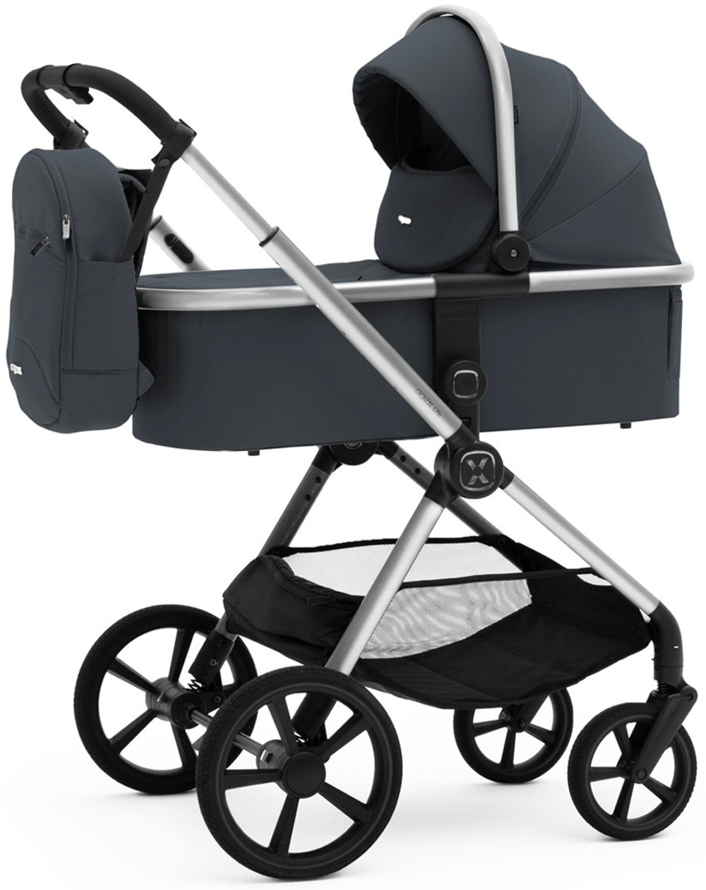 Коляска Agex Life 3 в 1 хромированная рама с автокреслом i-Safe S Black ALM606 Midnight Grey (Темно-серый)