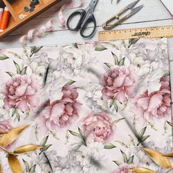 Ткань ниагара пышные нежно-розовые пионы