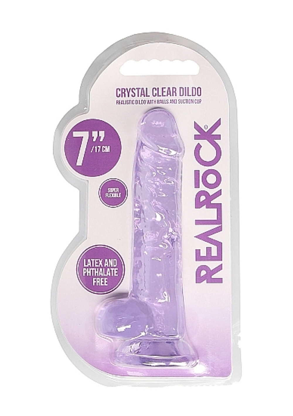Прозрачный фиолетовый фаллоимитатор RealRock - 14 см