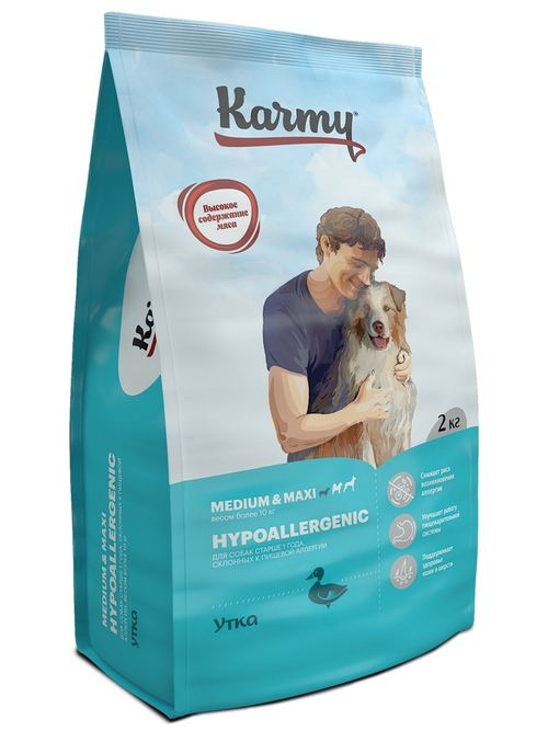 Сухой корм Karmy Medium & Maxi  Hypoallergenic для собак средних и крупных пород, утка, 2 кг