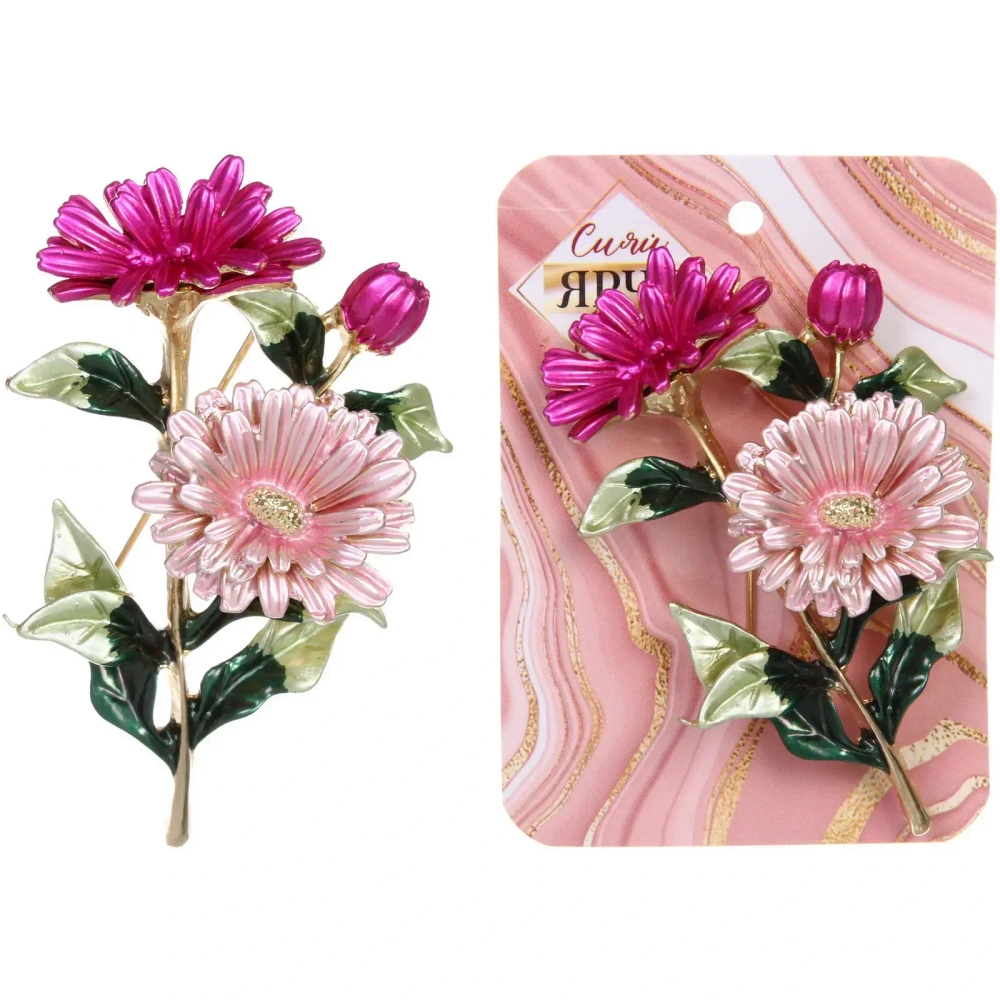 Брошь «KLEVER SHOP», Хризантеммы, цвет как на фото, 4*7 (символ Любви и Верности)