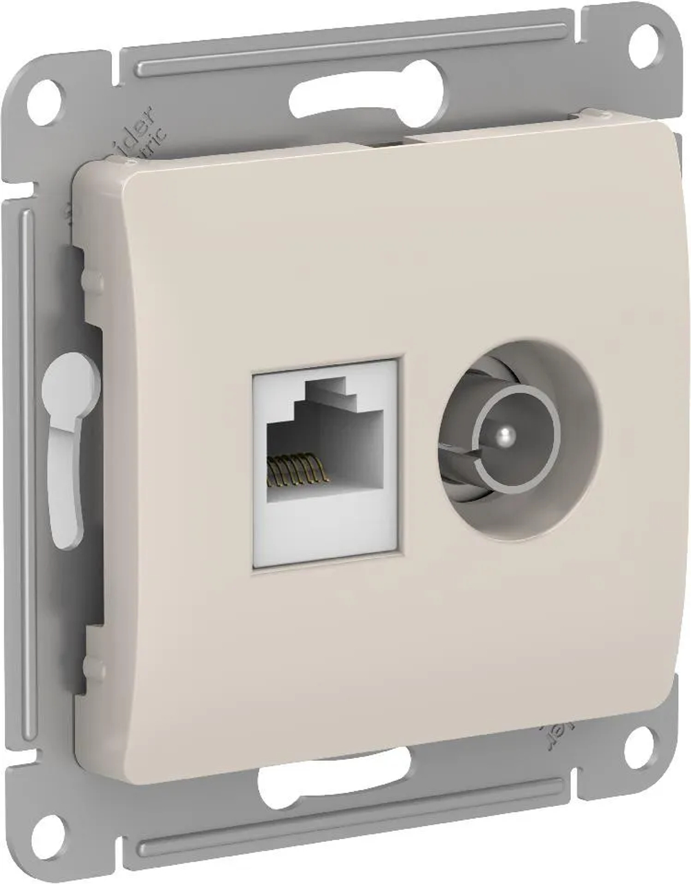 GLOSSA РОЗЕТКА двойная ТВ + компьютерная RJ45 кат. 5e, механизм, МОЛОЧНЫЙ