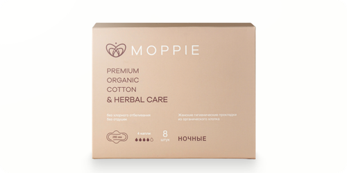 Прокладки ночные Moppie herbal care 8 штук (розовые)