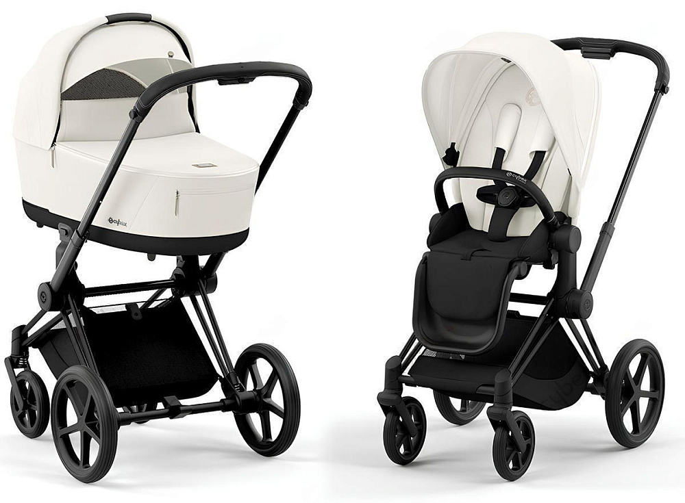 Коляска 3 в 1 Cybex Priam IV Matt Black complete и автокресло Cloud T i-Size Sepia Black Plus Off White