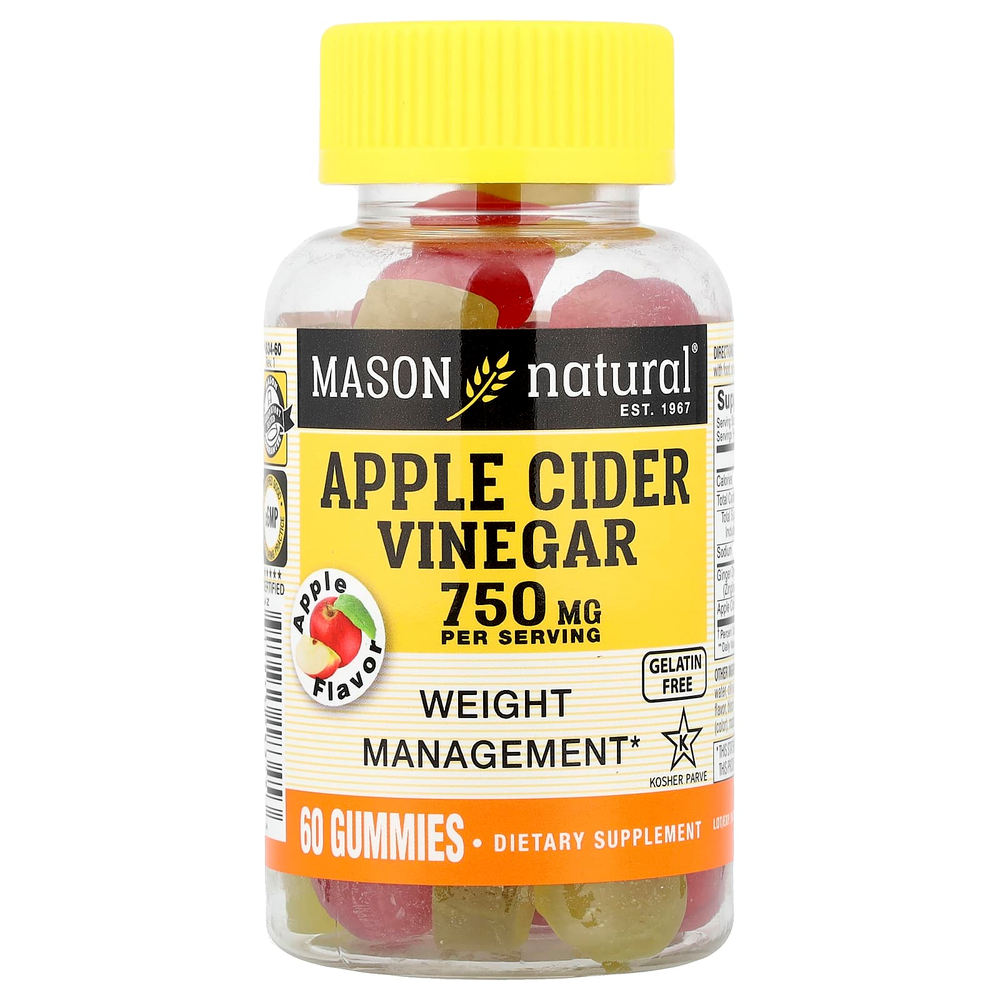 Mason Natural, Жевательные мармеладки с яблочным уксусом, яблоко, 60 жевательных таблеток
