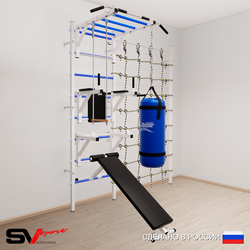 Шведская стенка Sv Sport 56310 (Турник рукоход/Брусья/Стойка/Скамья/Трапеция/Цепь/Мешок 15кг/Канатный лаз)