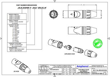 Amphenol AX3MB - Разъем XLR, 3 контакта, штекер, точеные контакты, цвет - черный