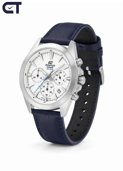 CASIO EFV-630L-7AVUDF EDIFICE мужские наручные часы — классический хронограф со светлым циферблатом и кожаным ремешком
