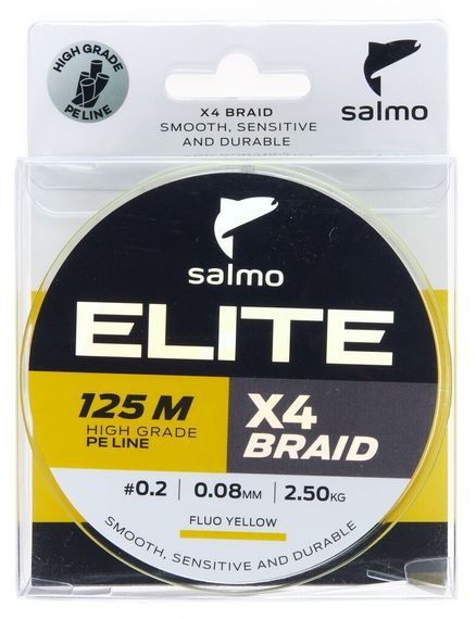 Леска плетёная Salmo Elite х4 BRAID Fluo Yellow 125 м, 0,08 мм