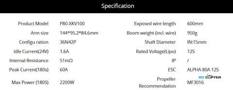 Набор ВМГ T-Motor P80-X KV100 CW (P80 III KV100 1шт + ESC Alpha 80A HV 1шт + мотормаунт + MF3016 CW 1шт)