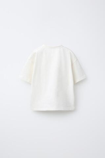 ZARA БАЗОВАЯ ФУТБОЛКА С ПУГОВИЦАМИ, ЭКРЮ