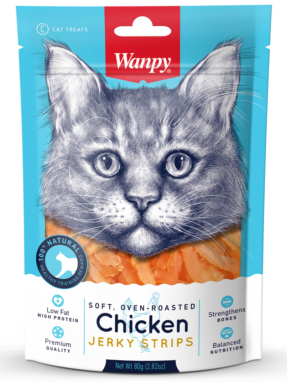 Wanpy Cat Лакомство для кошек «мягкая вяленая соломка» из курицы 80 г