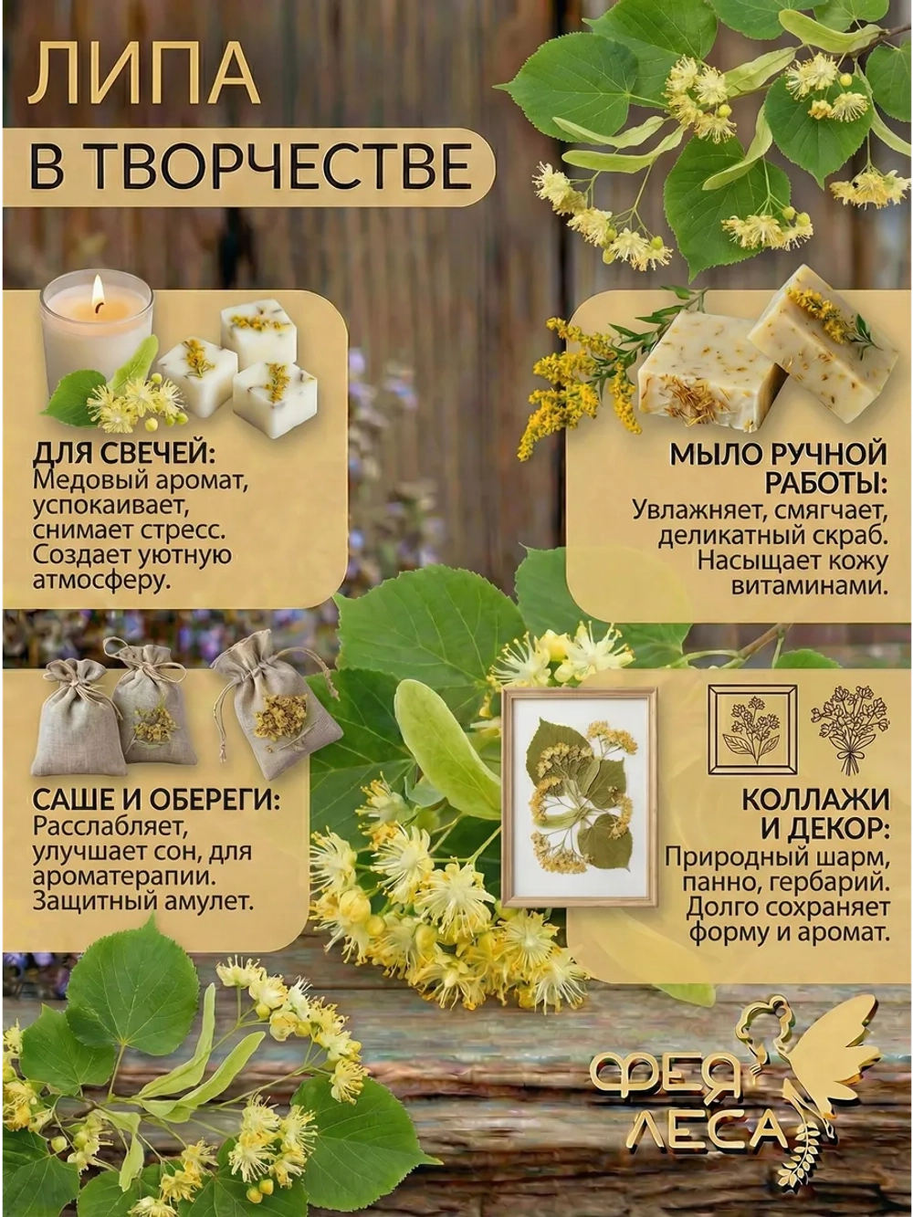 Цвет липы с листом сушеные для чая