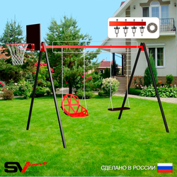 Уличные качели Sv Sport УК174КП2 (3.0м/Щит баскет/Со спинкой/Деревянные/Подвесы на подш 2к)