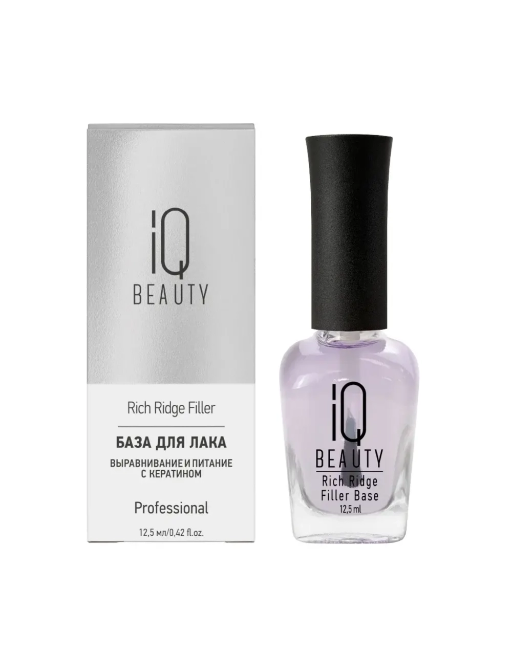 IQ Beauty База для лака выравнивание и питание с кератином Rich Ridge Filler Base, 12,5 мл Прозрачный с лиловым отливом