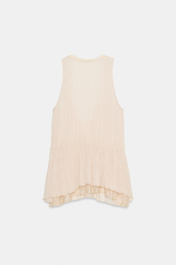 ZARA КОМБИНИРОВАННЫЙ КРУЖЕВНОЙ ТОП, БЛЕДНО-РОЗОВЫЙ