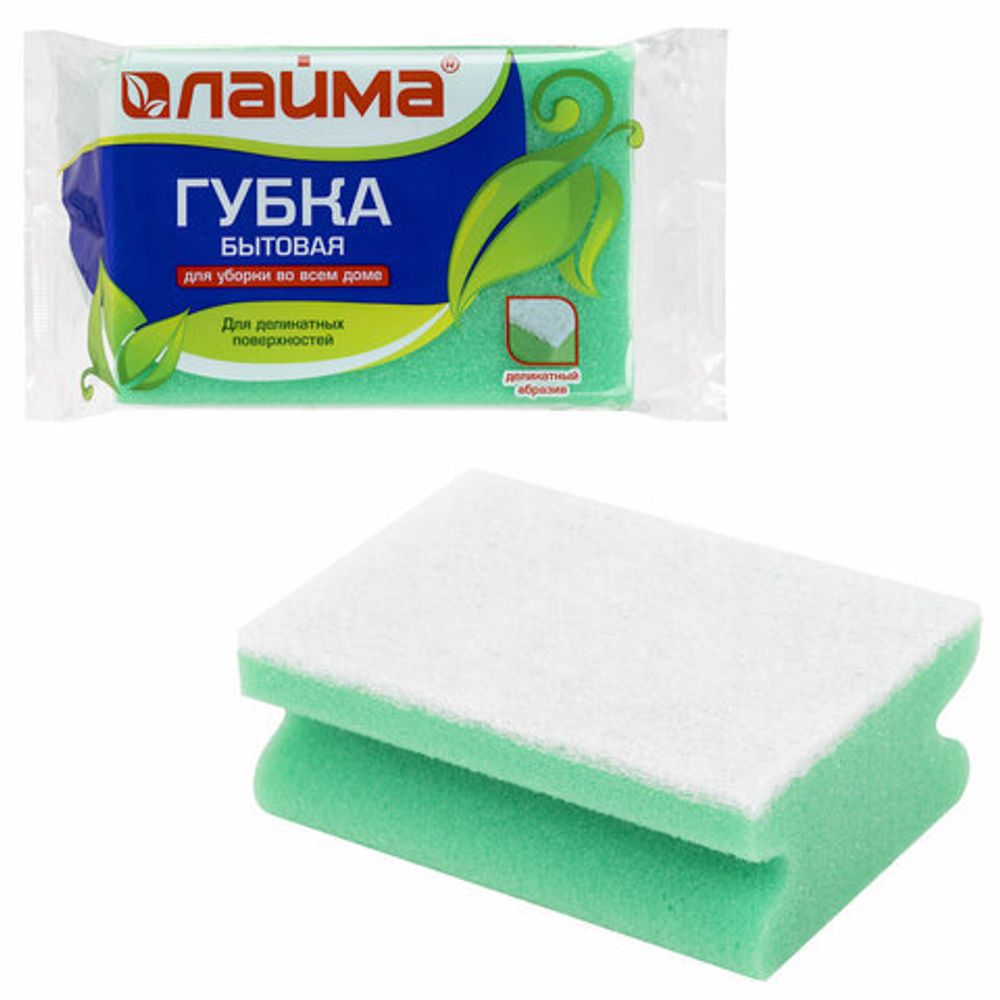 Губка бытовая MEGA, 48х120х86 мм, поролон/абразив, профильная, кафель/уборка/посуда, LAIMA, К1013, 601556