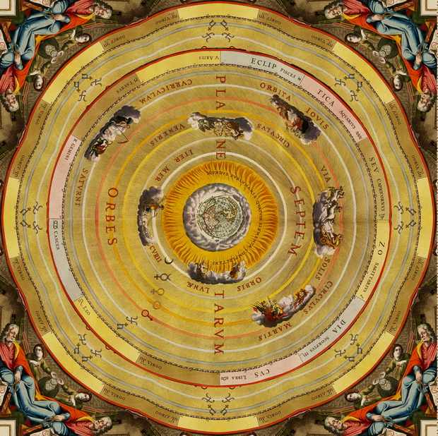 Скатерть "Harmonia Macrocosmica", по мотивам изображения Птолемеевской системы мира из манускрипта Андреаса Целлария «Harmonia Macrocosmica»