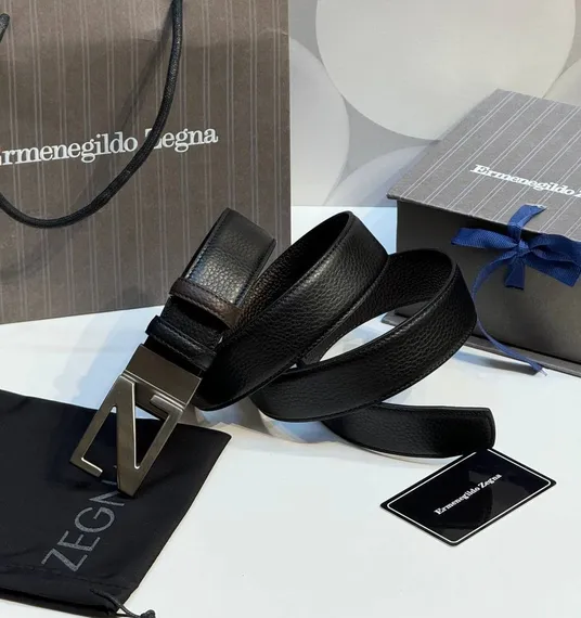 Двусторонний мужской ремень ZEGNA, 3,5 мм, чёрный