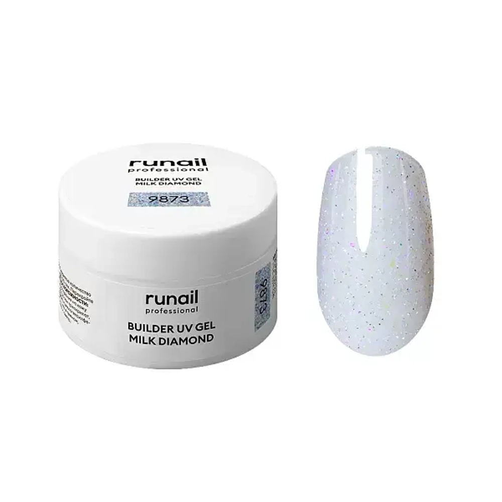 Гель светоотражающий BUILDER UV GEL MILK DIAMOND RuNail, 15г №9873