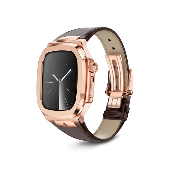 Корпус для Apple Watch ROL45 - Розовое золото/Коричневый/Натуральная кожа
