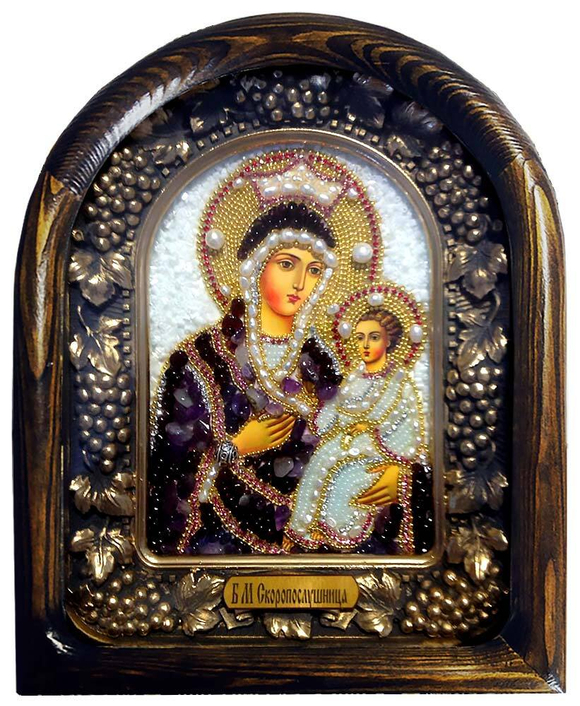 Божия Матерь Скоропослушница (аметисит, жемчуг)