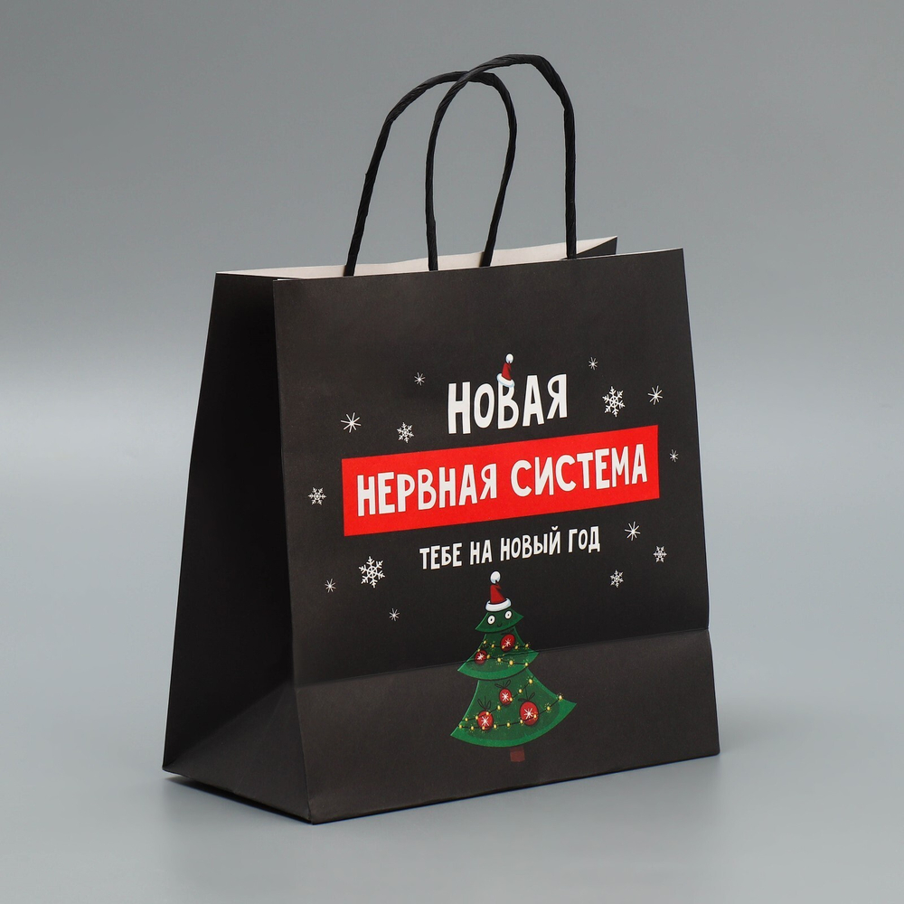 Пакет подарочный новогодний крафтовый «Нервы», 22 х 22 х 11 см