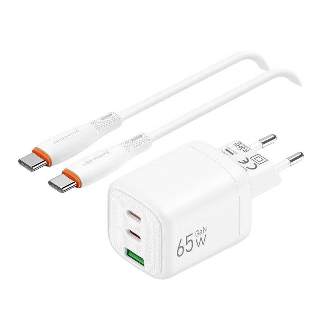 Сетевое зар. устр. Keephone Thomas KP-EB011 1USB+2C 65W Gan с кабелем Type-C на Type-C белое