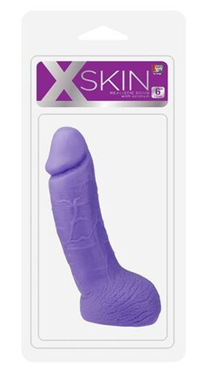 Фиолетовый дилдо с венозным узором XSKIN 6 PVC DONG - 15 см. (Цвет: фиолетовый)