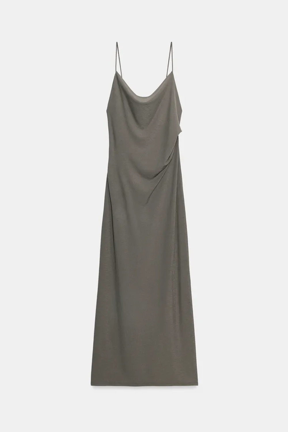 ZARA ДЛИННОЕ ПЛАТЬЕ НА БРЕТЕЛЯХ, КАМЕННО-СЕРЫЙ