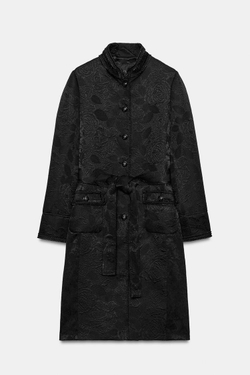 ZARA ПАЛЬТО МИДИ ИЗ ЖАККАРДА — ZW COLLECTION, ЧЕРНЫЙ