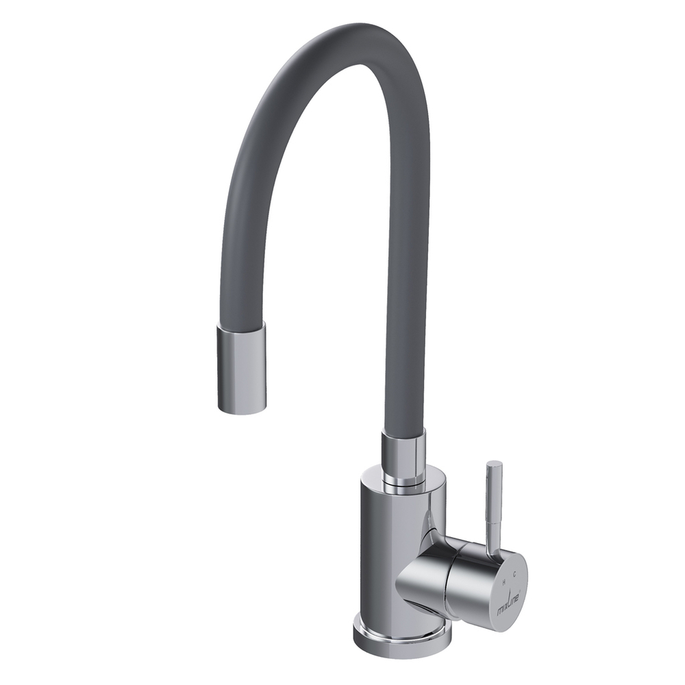 Смеситель для кухни 35k MIXLINE МЛНС-0325Х СЕРЫЙ гибкий силиконовый излив, п/гайку ХРОМ