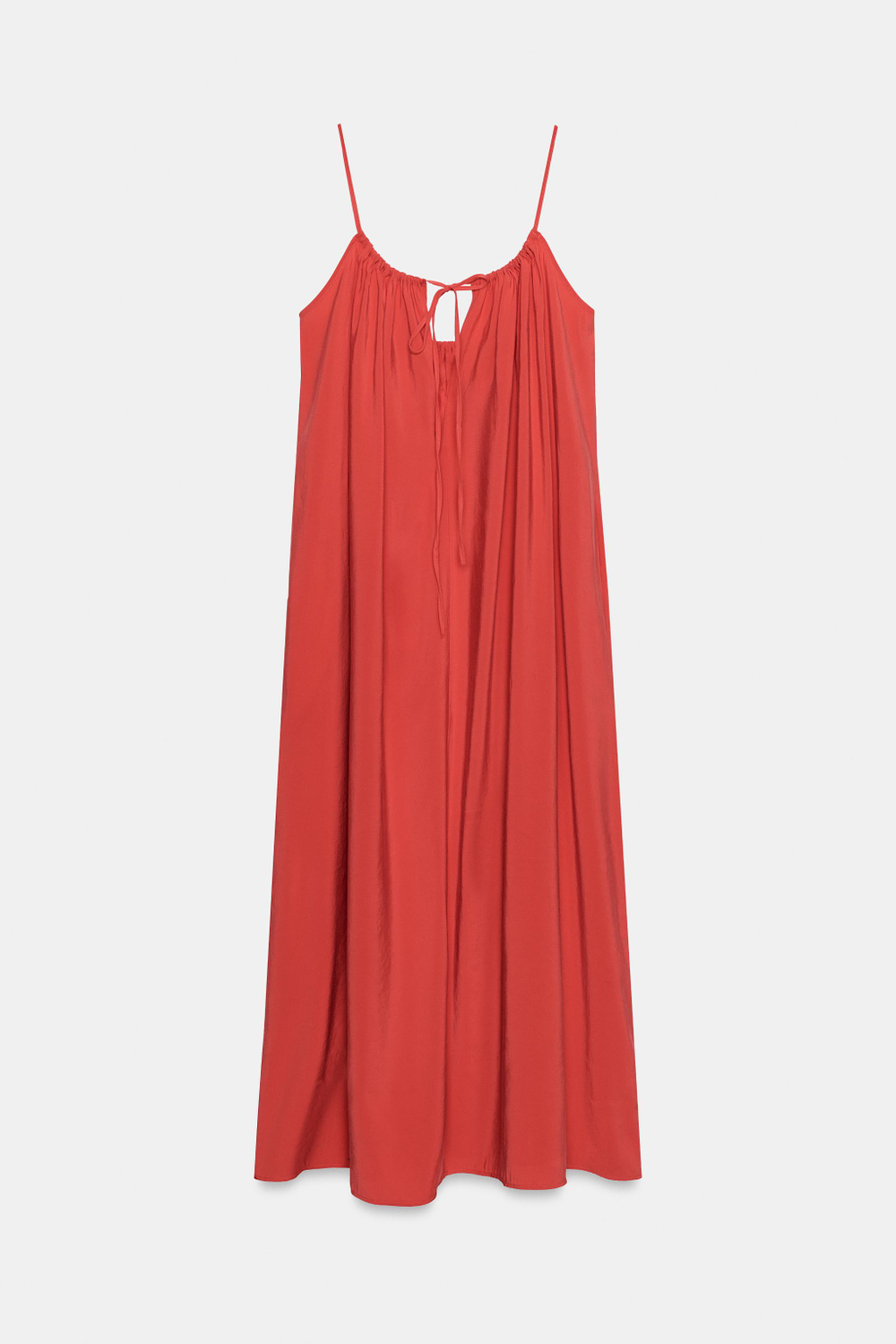 ZARA СТРУЯЩЕЕСЯ ПЛАТЬЕ МИДИ С ЗАВЯЗКАМИ, КОРАЛЛОВО-КРАСНЫЙ
