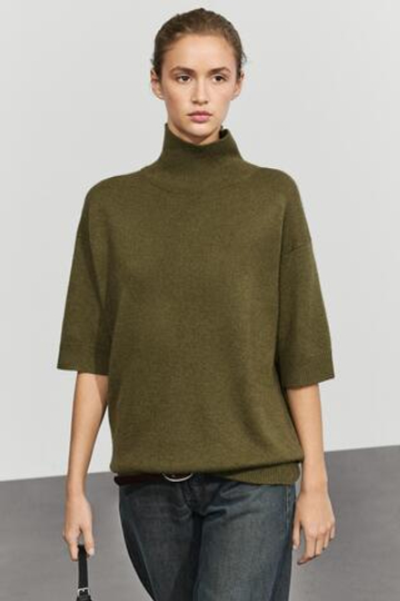 Massimo Dutti Джемпер из шерсти с воротником-стойкой, оливковый