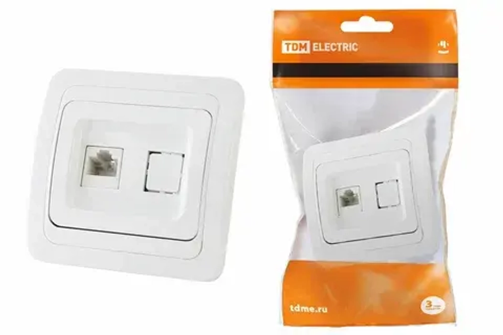 Розетка компьютерная RJ45  IP20 белая "Валдай" TDM  SQ1804-0013