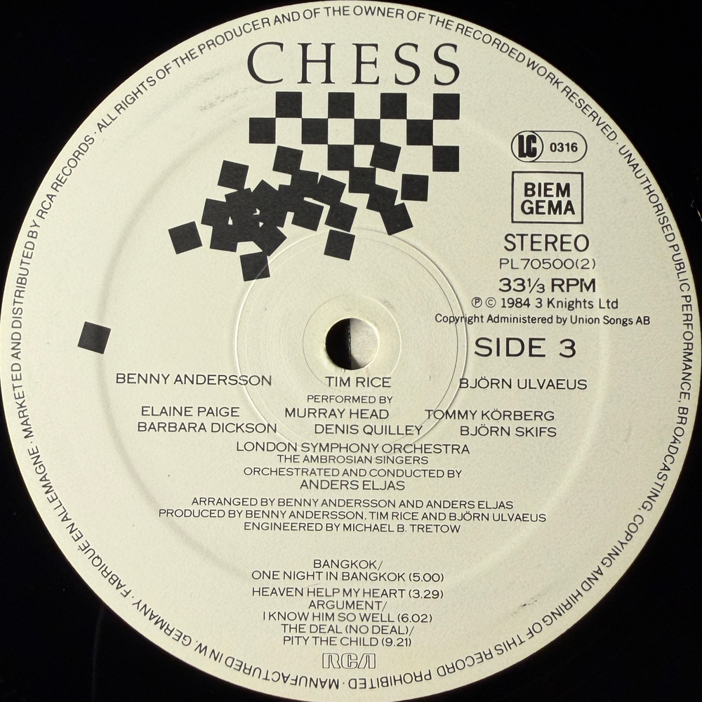 Мюзикл Шахматы 2LP (Европа 1984г.)